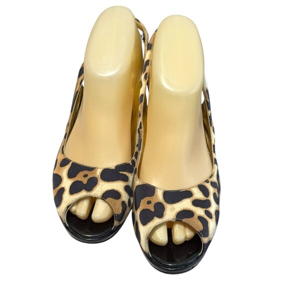 Cache Women's Leopard Print Slingback Peep Toe Leather Sole Stiletto Heels - Picture 3 of 10